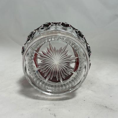 -110- Ruby Red & Clear Glass | Etched | Covered Butter Dish | Lidded Sugar & Creamer