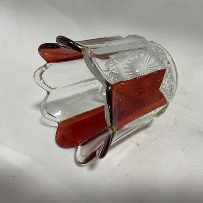 -111- Ruby Red Gold & Clear Glass | Covered Butter Dish | Lidded Jar | Jar