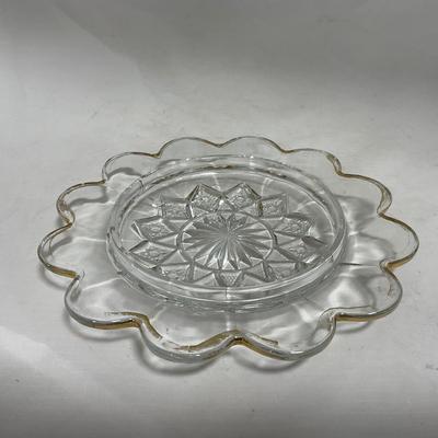 -111- Ruby Red Gold & Clear Glass | Covered Butter Dish | Lidded Jar | Jar