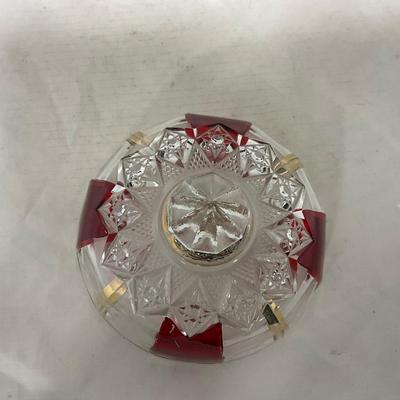 -111- Ruby Red Gold & Clear Glass | Covered Butter Dish | Lidded Jar | Jar