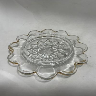 -111- Ruby Red Gold & Clear Glass | Covered Butter Dish | Lidded Jar | Jar