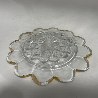 -111- Ruby Red Gold & Clear Glass | Covered Butter Dish | Lidded Jar | Jar