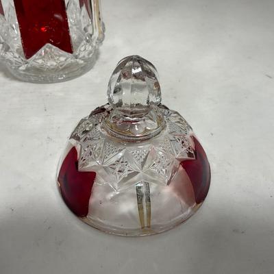 -111- Ruby Red Gold & Clear Glass | Covered Butter Dish | Lidded Jar | Jar