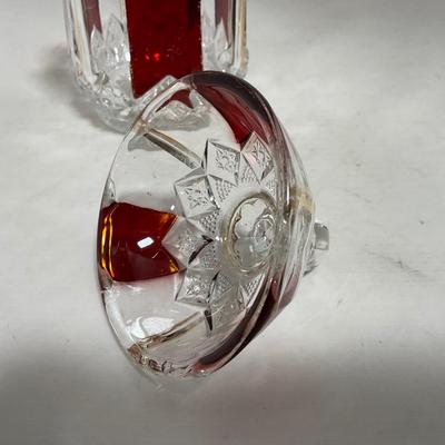-111- Ruby Red Gold & Clear Glass | Covered Butter Dish | Lidded Jar | Jar