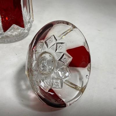 -111- Ruby Red Gold & Clear Glass | Covered Butter Dish | Lidded Jar | Jar