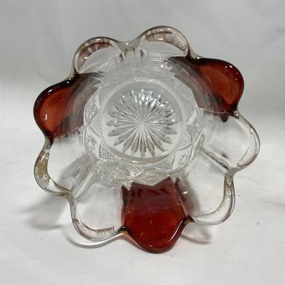 -111- Ruby Red Gold & Clear Glass | Covered Butter Dish | Lidded Jar | Jar