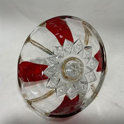 -111- Ruby Red Gold & Clear Glass | Covered Butter Dish | Lidded Jar | Jar