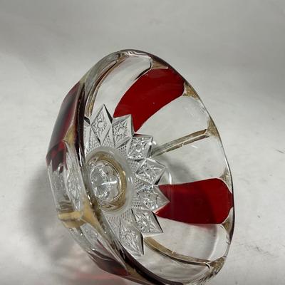 -111- Ruby Red Gold & Clear Glass | Covered Butter Dish | Lidded Jar | Jar