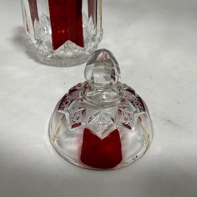 -111- Ruby Red Gold & Clear Glass | Covered Butter Dish | Lidded Jar | Jar