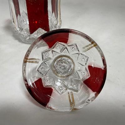 -111- Ruby Red Gold & Clear Glass | Covered Butter Dish | Lidded Jar | Jar