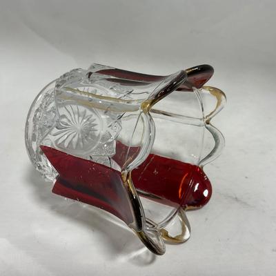 -111- Ruby Red Gold & Clear Glass | Covered Butter Dish | Lidded Jar | Jar
