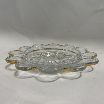 -111- Ruby Red Gold & Clear Glass | Covered Butter Dish | Lidded Jar | Jar