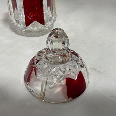 -111- Ruby Red Gold & Clear Glass | Covered Butter Dish | Lidded Jar | Jar