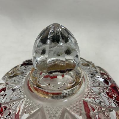 -111- Ruby Red Gold & Clear Glass | Covered Butter Dish | Lidded Jar | Jar