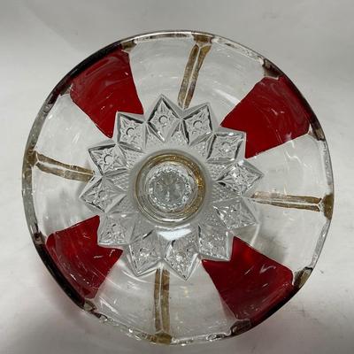 -111- Ruby Red Gold & Clear Glass | Covered Butter Dish | Lidded Jar | Jar