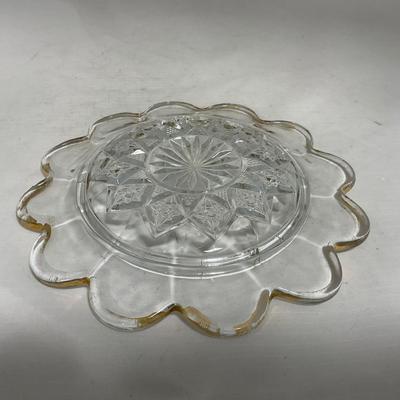 -111- Ruby Red Gold & Clear Glass | Covered Butter Dish | Lidded Jar | Jar