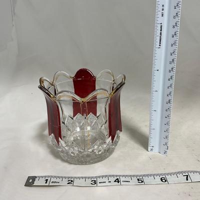 -111- Ruby Red Gold & Clear Glass | Covered Butter Dish | Lidded Jar | Jar