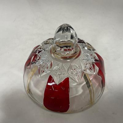 -111- Ruby Red Gold & Clear Glass | Covered Butter Dish | Lidded Jar | Jar
