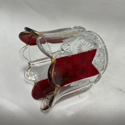 -111- Ruby Red Gold & Clear Glass | Covered Butter Dish | Lidded Jar | Jar