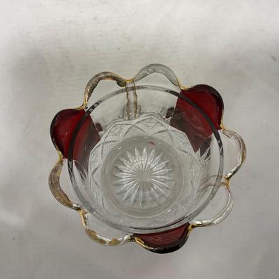 -111- Ruby Red Gold & Clear Glass | Covered Butter Dish | Lidded Jar | Jar
