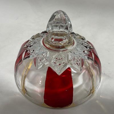 -111- Ruby Red Gold & Clear Glass | Covered Butter Dish | Lidded Jar | Jar