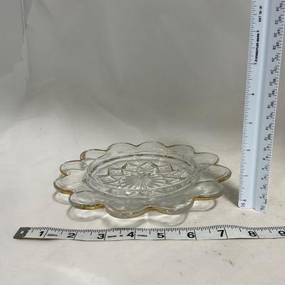 -111- Ruby Red Gold & Clear Glass | Covered Butter Dish | Lidded Jar | Jar