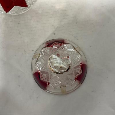 -111- Ruby Red Gold & Clear Glass | Covered Butter Dish | Lidded Jar | Jar