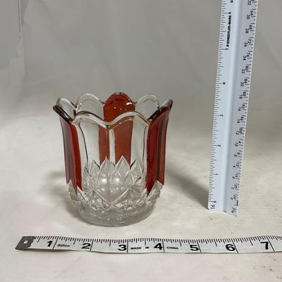 -111- Ruby Red Gold & Clear Glass | Covered Butter Dish | Lidded Jar | Jar