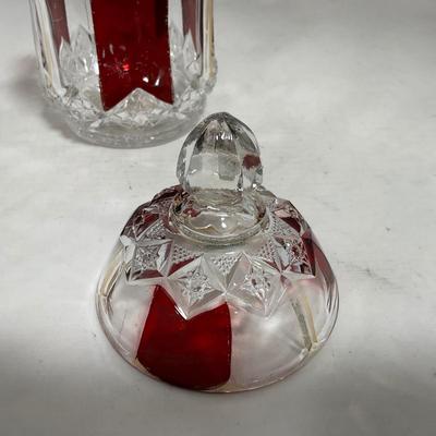 -111- Ruby Red Gold & Clear Glass | Covered Butter Dish | Lidded Jar | Jar