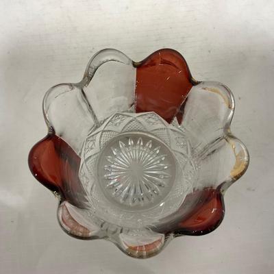 -111- Ruby Red Gold & Clear Glass | Covered Butter Dish | Lidded Jar | Jar