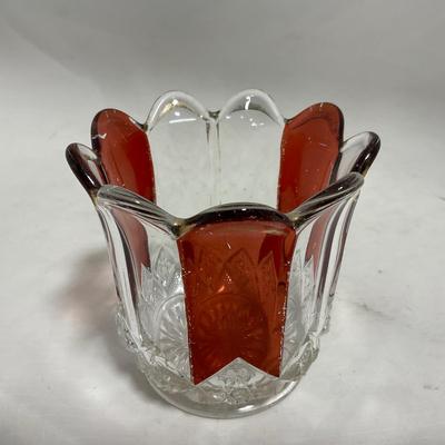 -111- Ruby Red Gold & Clear Glass | Covered Butter Dish | Lidded Jar | Jar