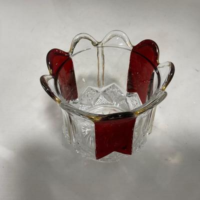 -111- Ruby Red Gold & Clear Glass | Covered Butter Dish | Lidded Jar | Jar