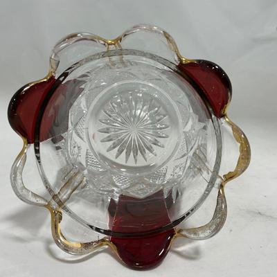 -111- Ruby Red Gold & Clear Glass | Covered Butter Dish | Lidded Jar | Jar