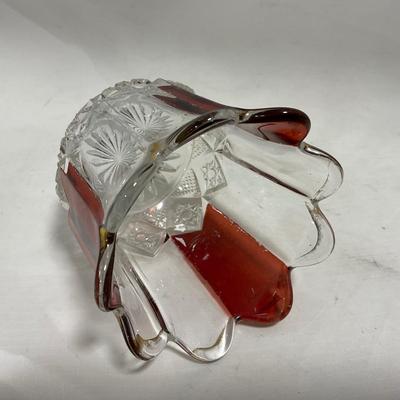 -111- Ruby Red Gold & Clear Glass | Covered Butter Dish | Lidded Jar | Jar