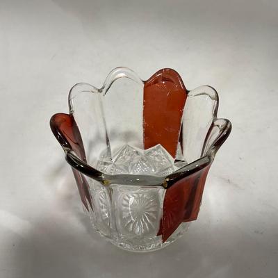 -111- Ruby Red Gold & Clear Glass | Covered Butter Dish | Lidded Jar | Jar
