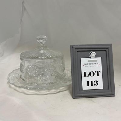 -113- Heavy Clear Glass | Intricate Design | Covered Butter Dish
