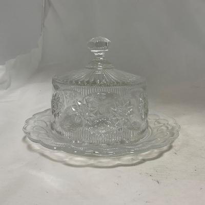-113- Heavy Clear Glass | Intricate Design | Covered Butter Dish