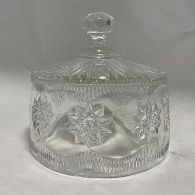 -113- Heavy Clear Glass | Intricate Design | Covered Butter Dish