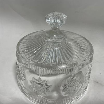-113- Heavy Clear Glass | Intricate Design | Covered Butter Dish