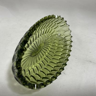 -115- Green Glass | Long | Covered Butter Dish