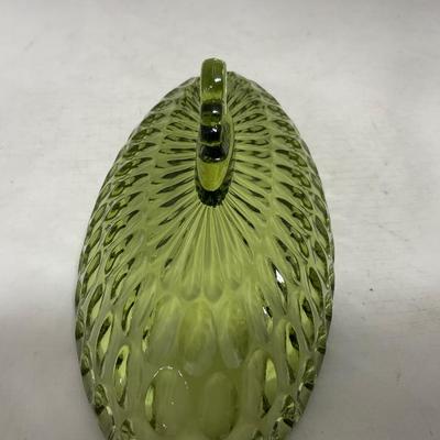 -115- Green Glass | Long | Covered Butter Dish