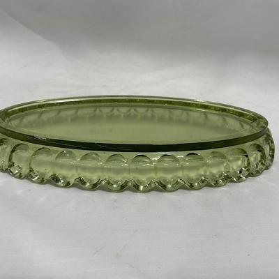 -115- Green Glass | Long | Covered Butter Dish