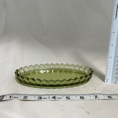 -115- Green Glass | Long | Covered Butter Dish