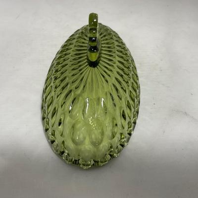 -115- Green Glass | Long | Covered Butter Dish
