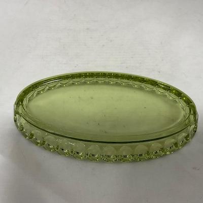 -115- Green Glass | Long | Covered Butter Dish