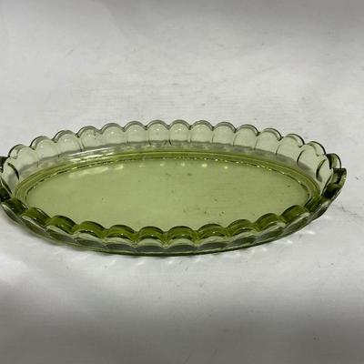 -115- Green Glass | Long | Covered Butter Dish