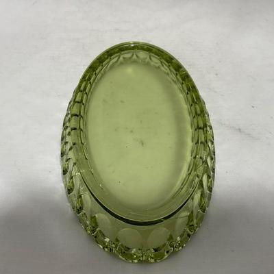 -115- Green Glass | Long | Covered Butter Dish