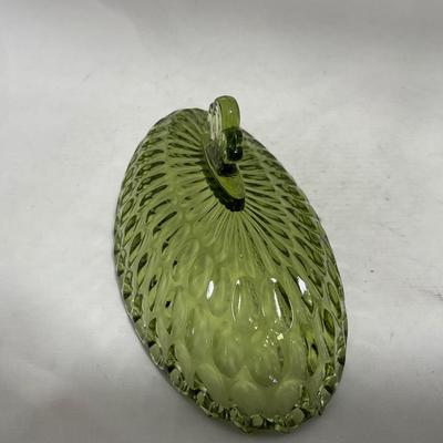 -115- Green Glass | Long | Covered Butter Dish