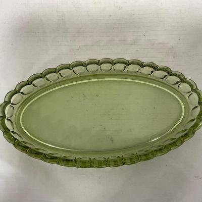 -115- Green Glass | Long | Covered Butter Dish