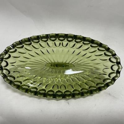 -115- Green Glass | Long | Covered Butter Dish